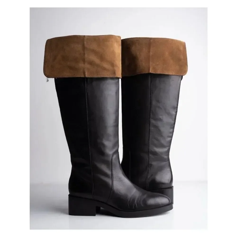 Zara Womens Leather Knee High Boots Black Contrast suede US 9 EU 40 NWD 2053/410